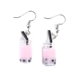 Light Pink Boba Earrings for Tea Lovers - Costume Jewelry & Accessories