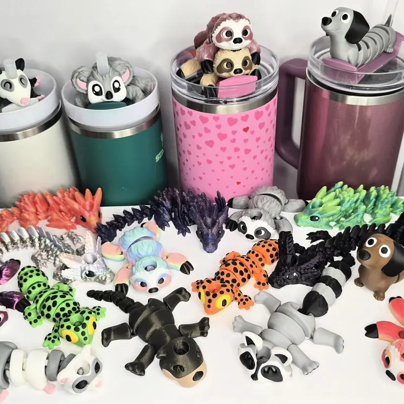 Articulated Straw Buddy - Adorable Animal Toppers for Reusable Cups - Sloth, Koala, Dachshund, Dragon, Ferret, Gecko, Opossum, Frog, Turtle, Flamingo, Crocodile, Fox, Otter, Raccoon, Axolotl, Hippo, Scorpion, Rattlesnake, Flamingo, Wolf