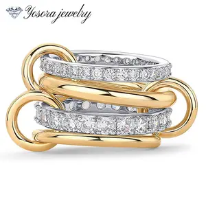 Women's Stackable Rings, No-Fade Interlocking Rings Stacking Set Statement Rings, Delicate Cubic Zirconia CZ Fashion Linked Finger Rings Thumb Rings Size 4-11 Women's Jewelry Gift