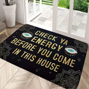 Check Ya Energy Before You Come in This House Letter Design Modern Simple Style Entrance Decoration Carpet Water-Absorbent Non-Slip Home Welcome Mat Kitchen Floor Mat Foam Mat Suitable for Living Room Bedroom Kitchen Indoor Entrance Decoration