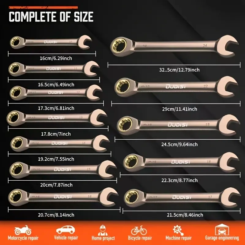 1pc 6-22mm High Quality  Adjustable Wrench Open Ring Combination Wrench Chrome Vanadium Open Ring Combination Wrench Auto Repair Metric Hand Tools, High Torque Wrench Tool 72 Teeth Imperial Size Surface Polished Gift for Men