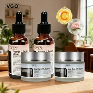 VGO Vitamin C Facial Serum with 92% Snail Mucin Moisturizing Cream for Fair & Smooth Skin Repair and Hydration