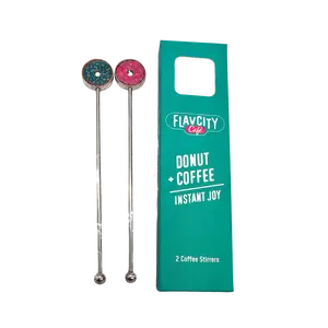 FlavCity Café Donut Coffee Stirrer - Reusable Coffee Tools for Effortless Mixing - 2 Pack of Durable Utensils