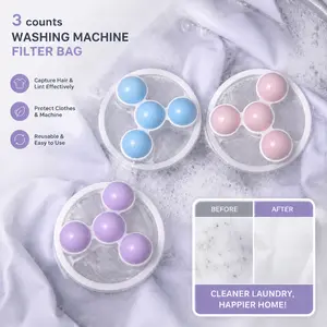 3-piece set of washing machine filter, lint removal net pocket for washing clothes, hair suction cleaning, reusable floating hair filter