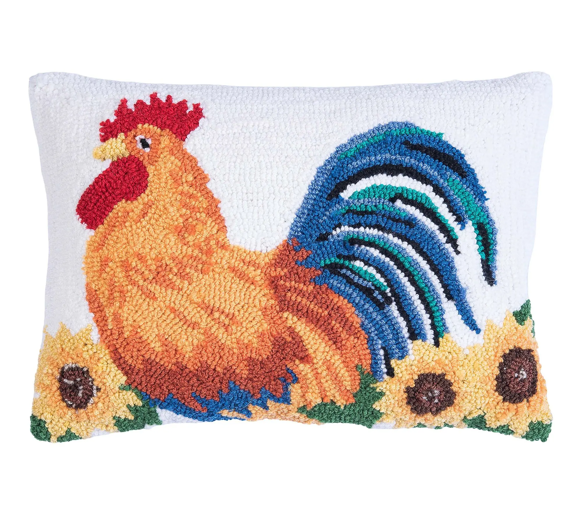 Rooster Sunflower Hooked Throw Pillow by Valerie