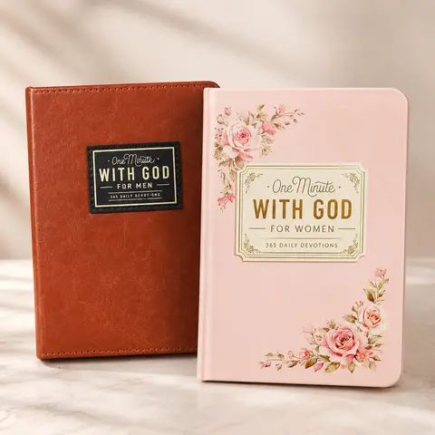 One Minute With God Devotional Set for Men & Women,365 Devotions in Brown Faux Leather, Portable Reflection Book,Bible Study & Prayer Notebook,Perfect Couples or Christian Gift, Birthday Gifts
