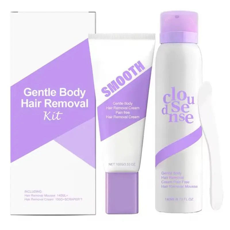 CloudSense Gentle Body Hair Removal Kit - Set of 3 Pain-Free Cream for Armpit Leg Arm Lip - Aloe Vera Formula - Portable & Delicate