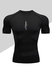 Men's Dragon Print Compression T-Shirt, Quick-Dry Breathable Stretch Fabric, Tight-Fitting Short Sleeve Top for Fitness and Outdoor Activities