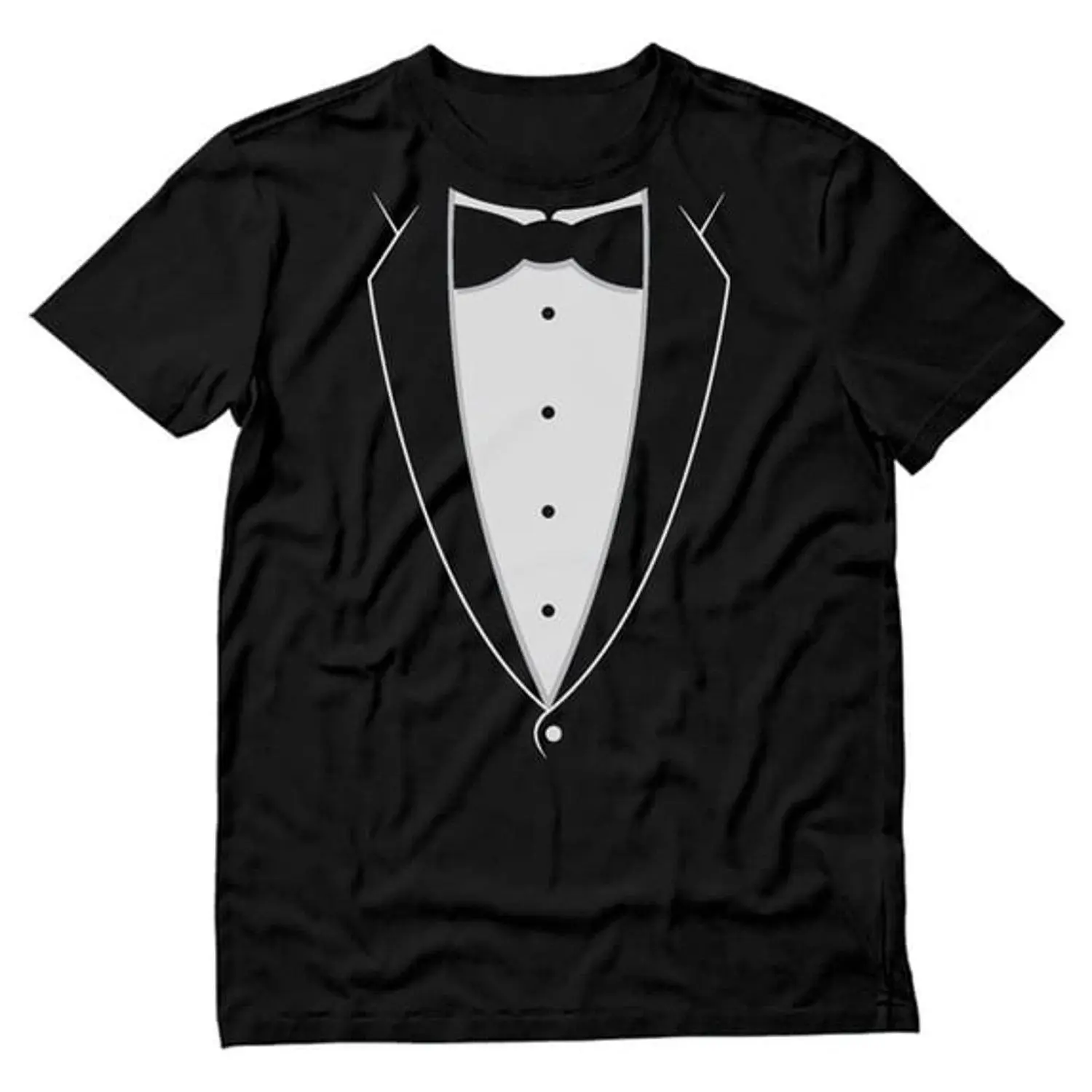 Tuxedo Print T Shirt Classic Printed Suit and Bow Tie Design Dressy Novelty Formal Costume Tee for Halloween Weddings Bachelor Parties Formal Events