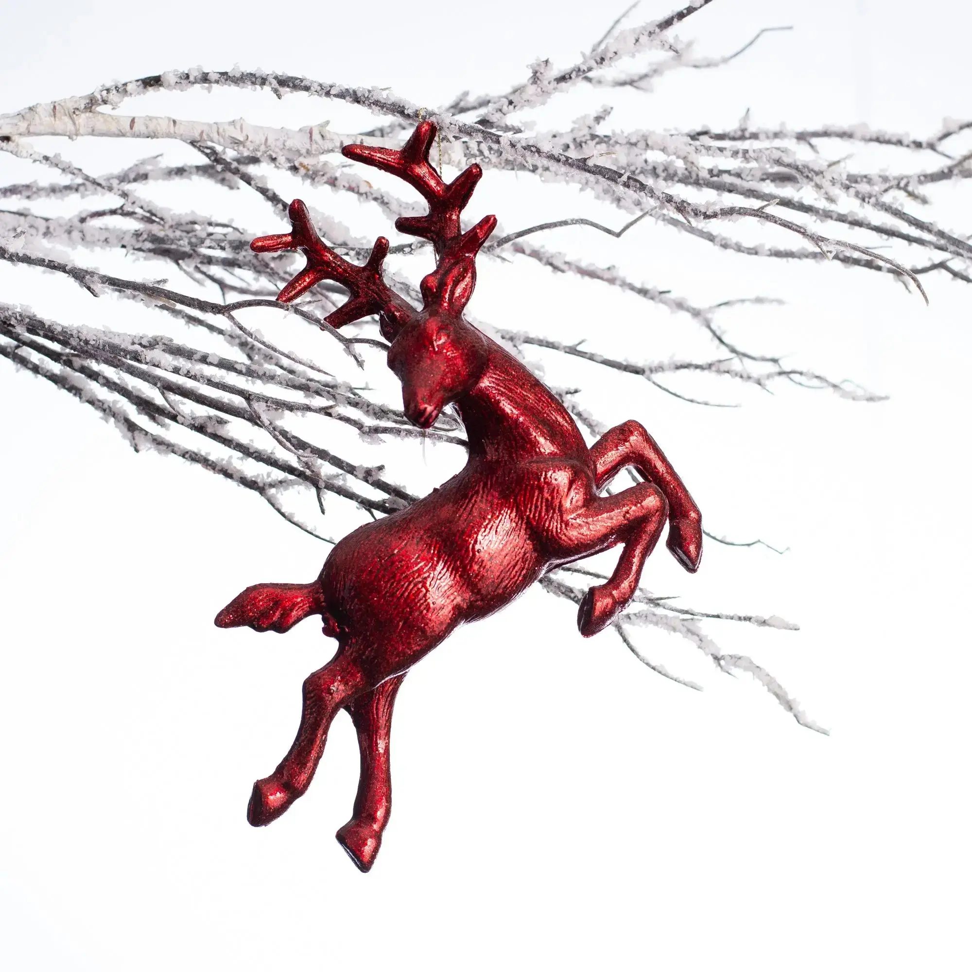 Red Metallic Glitter Leaping Reindeer Christmas Ornament Set - 3D Decor, 8" L x 2" W x 8" H Plastic Tree Decor, Holiday Home & Party Supplies
