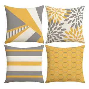4PCS Boho Throw Pillow Covers, Yellow And Gray Pillowcases, Geometric Patterns Decorative Cushion Covers, Home Textile, Home Decor For Sofa Bedroom Office Car Farmhouse, Single-sided Printing Without Pillow Core