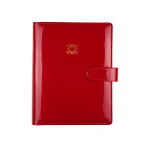 Cherry Red A5 Planner | Glossy Vegan Leather 6-Ring Binder with Inserts, Pen & Vision Board