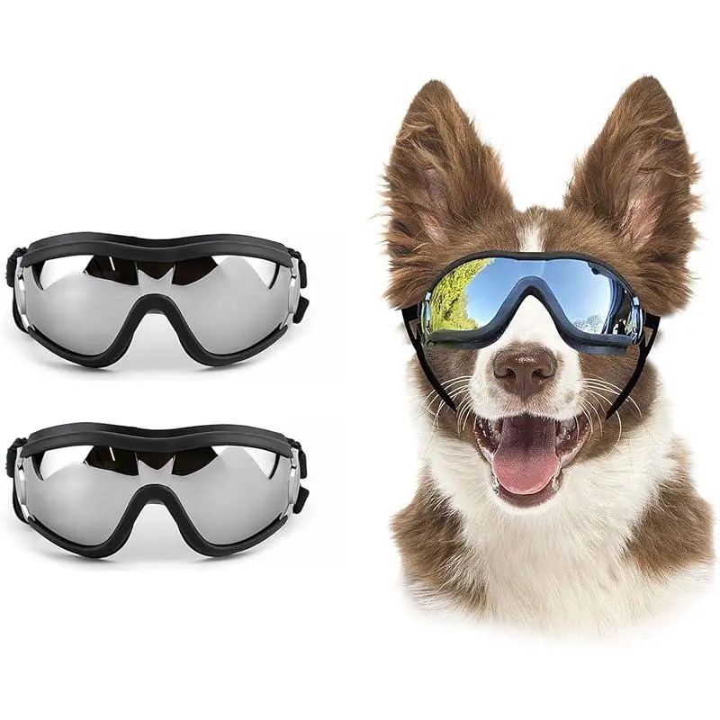 Dog Goggles Sunglasses for Medium to Large Breeds Anti-UV Eye Protection with Adjustable Straps Silver