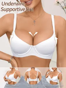 Women's Seamless Underwire Bra with Adjustable Straps, Soft Comfort Daily Wear, Medium Support, Plain Design, All Seasons