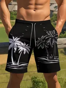 Men's Fashionable Printed Beach Shorts, swimwear shorts, Beach Trunks, Swimming Trunks, Palm Tree 3D Print, Casual Drawstring Waist, Summer Lightweight Comfort, All Seasons
