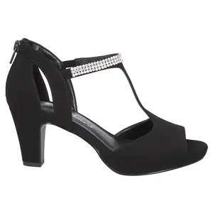 Easy Street Womens Flash Rhinestone Platform T-Strap Evening Dress Sandals Mid Heel 2-3" - Black