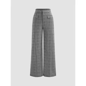 Cider [size 2-10] Mid Rise Check Button Pocket Straight Leg Trousers