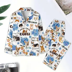 Corgi Dog Pajamas Set, Cute Corgi Dog Shirt, Pet Mom Shirt, Corgi Lover, Animal Long Sleeve Pajamas, Corgi Mom Gift, Gift For Dog Lovers