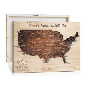 Personalized USA Push Pin Travel Map Canvas for Adventure Wall Decor