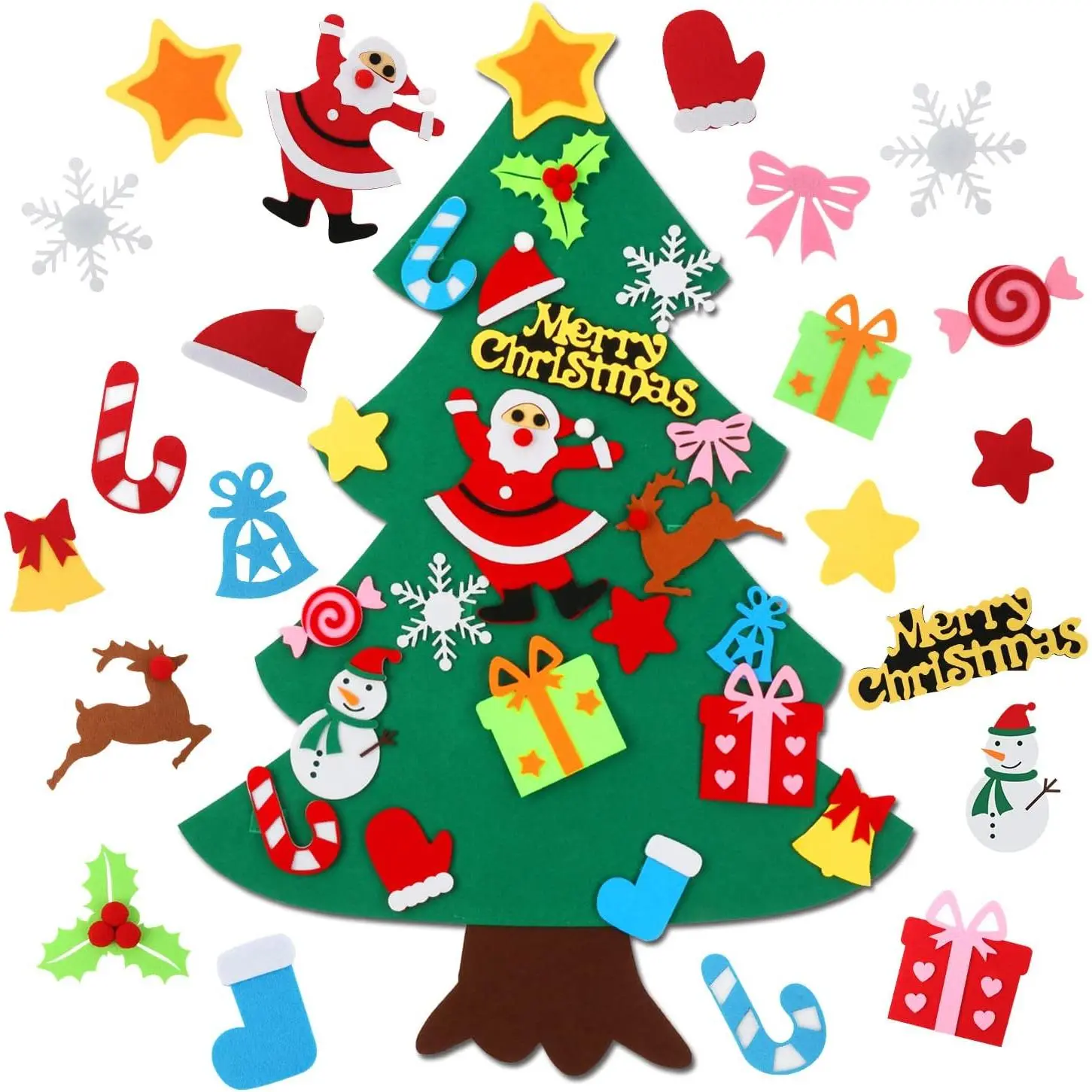 Felt Christmas Tree for Kids DIY Christmas Decorations 2.6ft Xmas Gifts Ideas Kids Party Supplies Home Door Hanging Decor 22 Pcs