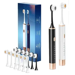 2 Pack Adult Electric Toothbrush with 2-Minute Smart Timer, 6 Modes, 2 Sets 12 Soft Pointed Bristle Brush Heads, IPX8 Waterproof, Hidden USB Charging, 38000 Vibrations/Min