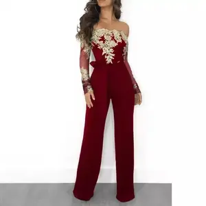 Women's casual water soluble lace wide leg jumpsuit with a shoulder strap 7 colors Elegant Fashion