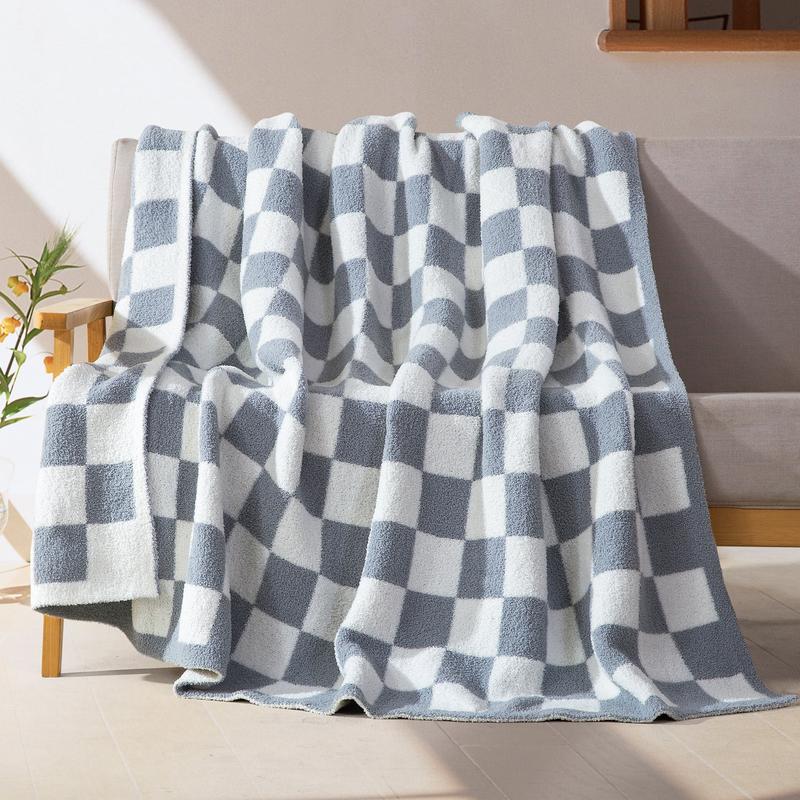 Elegant Comfort Ultra-Soft Checkered Knitted Throw Blanket, 50" x 70" – Lightweight, Breathable, All-Season Feather-Knit Design, Perfect Holiday Gift