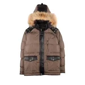 Torras Brown Nylon & Leather Parka L58302