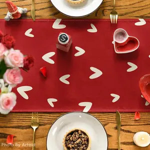 Red Love Valentine's Day Table Runner, Seasonal Anniversary Kitchen Dining Table Decoration for Indoor Home Party 13x72 Inch