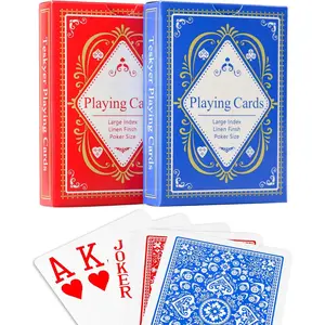 Large Print Playing Cards, Poker Size Large Index Deck of Cards, Linen Finish Surface, 2 Pack(Blue and Red), Pattern B