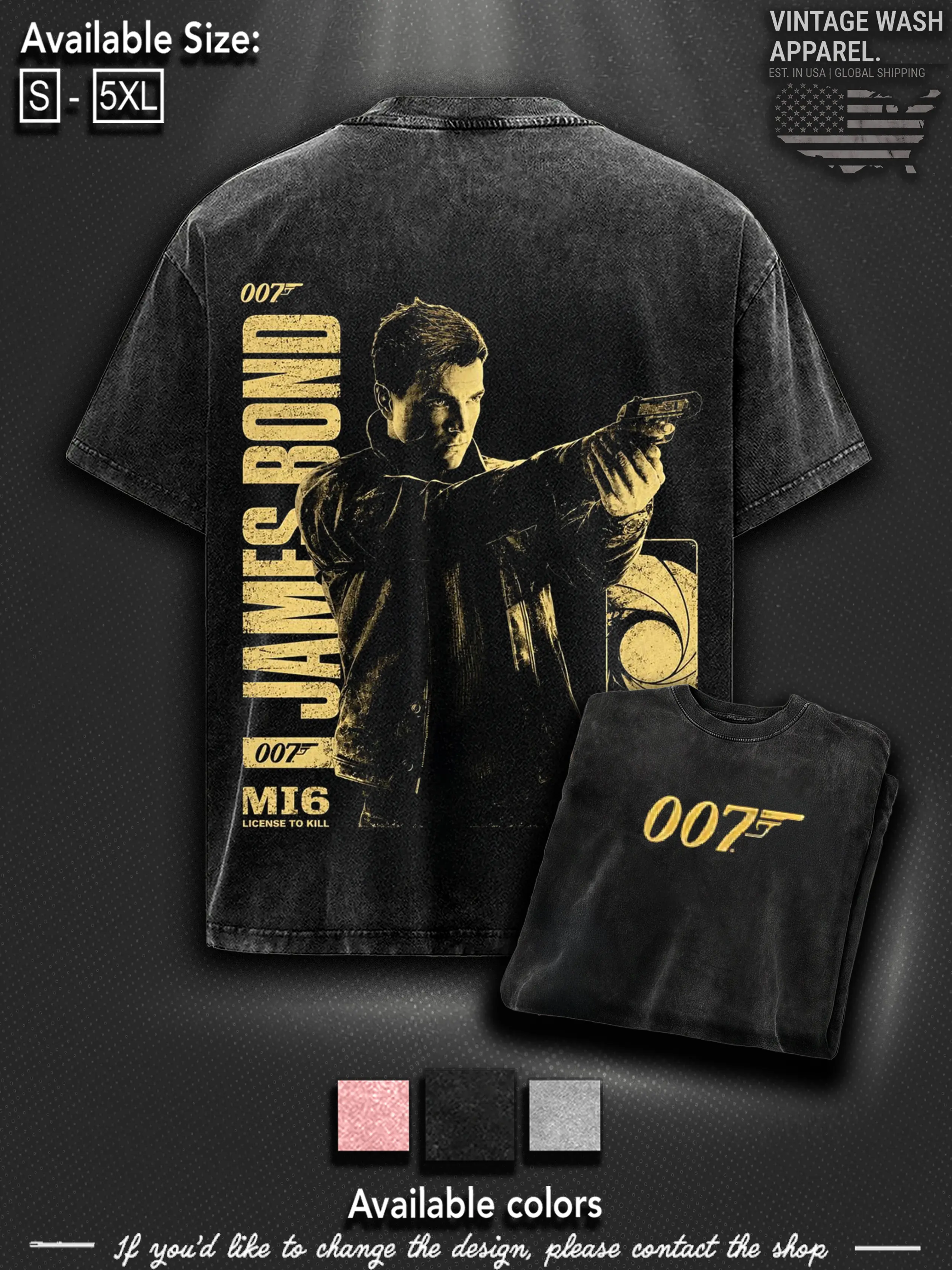 James Bond 007 First Light Game Glitch Graphic T-shirt Streetwear Oversized Game shirt Bungie Fan Gift Heavyweight Aesthetic Print Unisex Top
