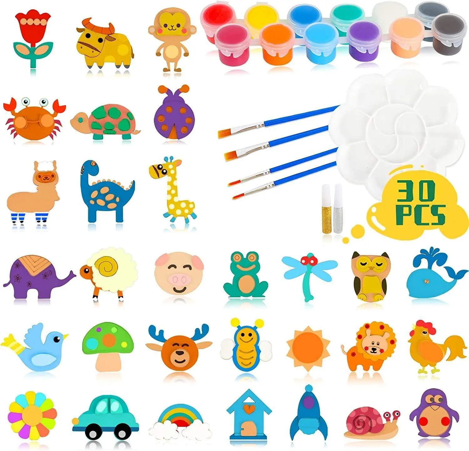 30 Wooden Magnet Painting Craft Kit, Paint Your Own Easter Art and Craft Supplies