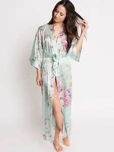 Kimono Robes LONG Satin in Chrysanthemum & Crane, Collection - Gifts for Brides, Bridesmaid robes, Birthdays + Anniversary Gift