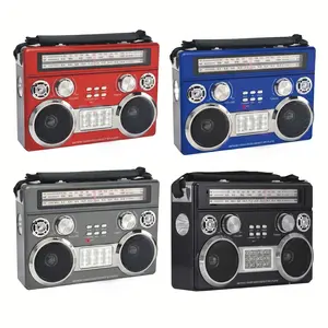 3-Band AM/FM/Shortwave Radio, Portable Wireless Speaker with LED Flashlight & Floodlight Panel, Multi-Input Media Player with Adjustable Carrying Strap
