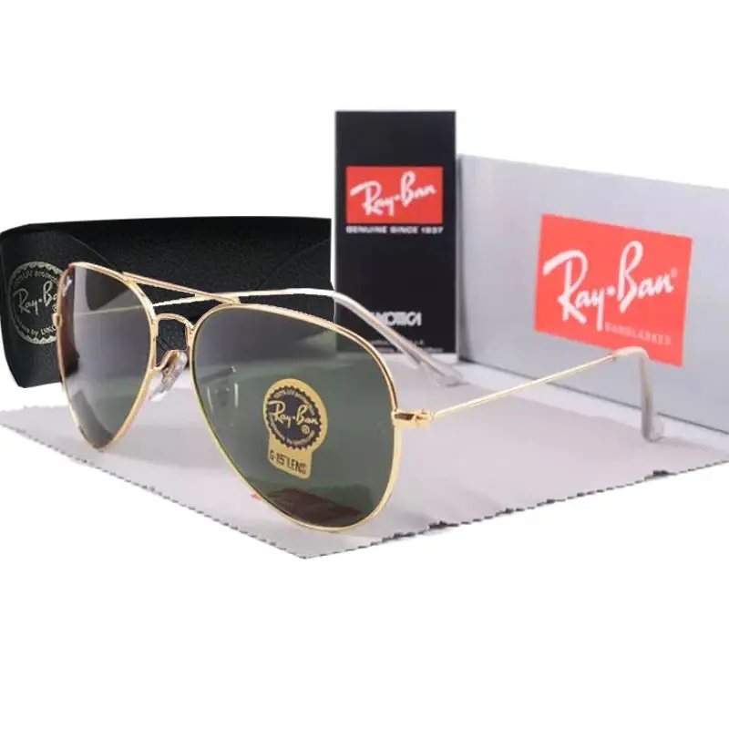 Ray-Ban Aviator Fashion Glasses for Men Women, Gold Metal Frame Gradient Sunglasses for Driving Travel & Daily Wear