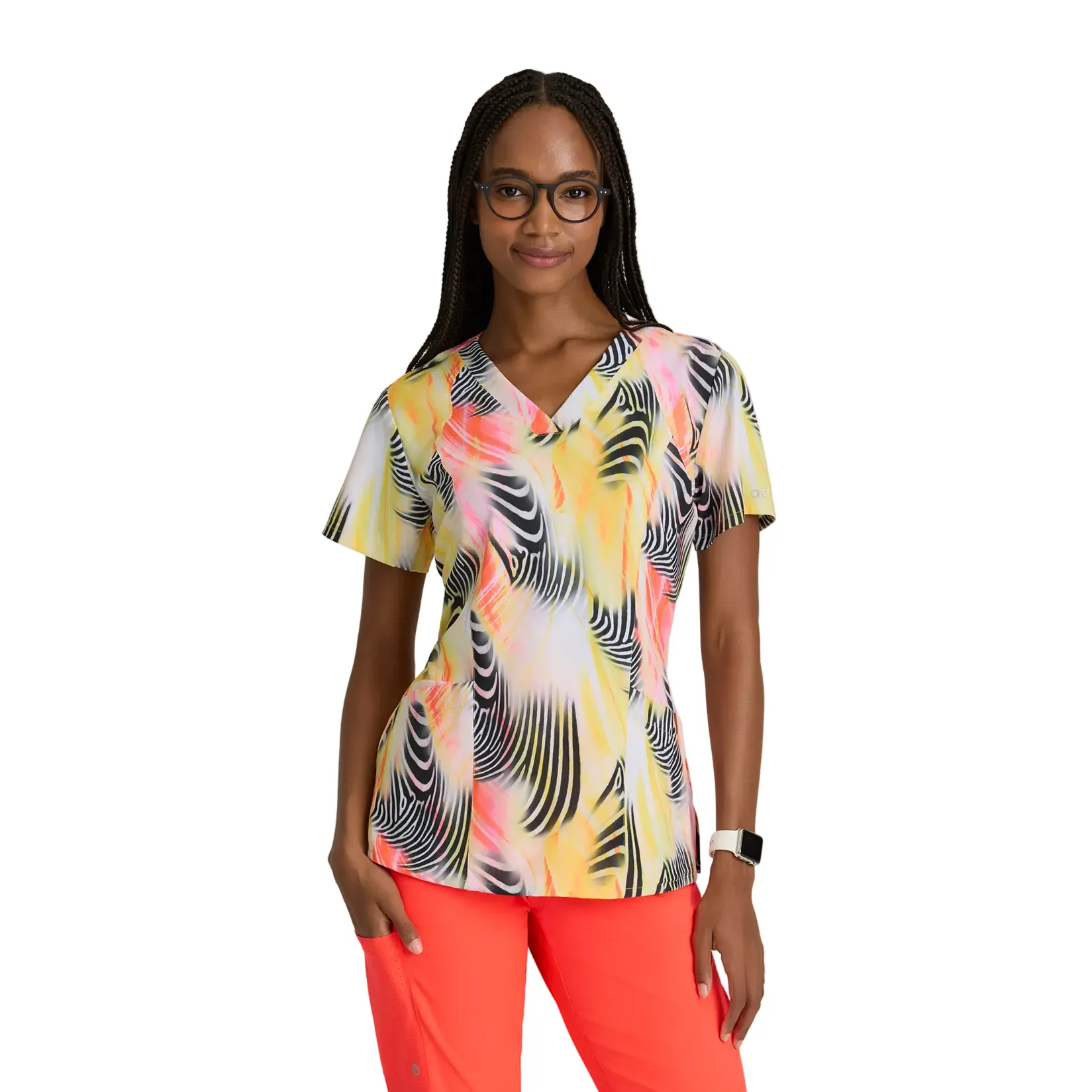 Barco One Women's V-Neck Print Scrub Top