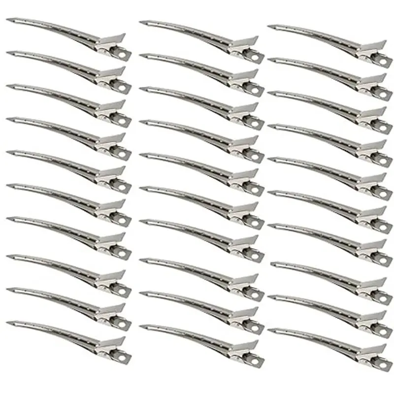 30 Packs Hair Clips, Duck Bill Clips, Hair Coloring, Hair Clips & Barrettes, 3.5 Inches Rustproof Metal Alligator Curl Clips with Holes for Hair Styling, Silver