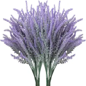10 Bundles Artificial Lavender Fake Flowers Faux UV Resistant Plastic Plants for Home Wedding Kitchen Garden Patio Window Box Office Table Centerpieces Indoor Outdoor Decor #GLOBAL PICKS