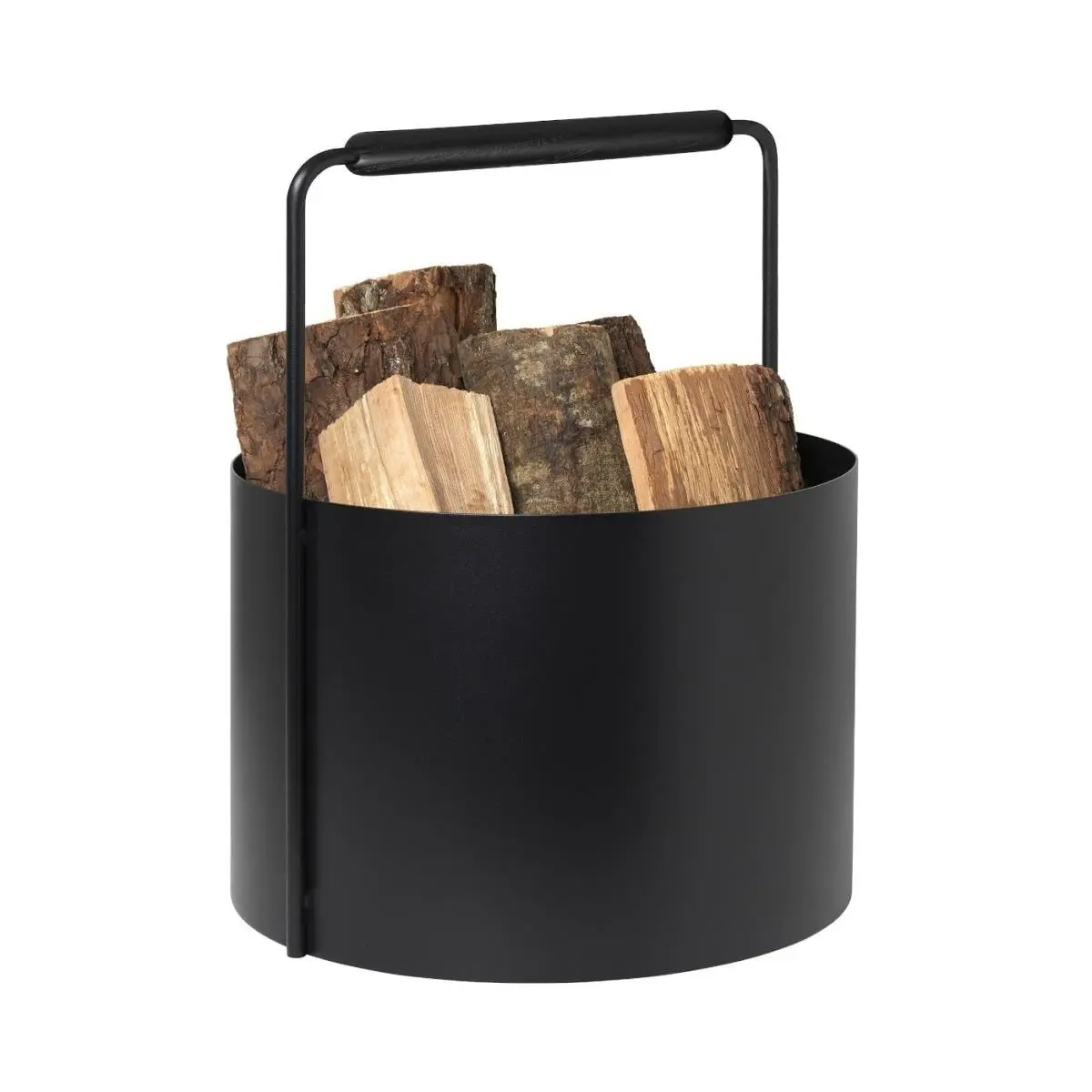 212 MAIN Blomus Ashi Series Black Steel-Oak Wooden Firewood Storage Basket, Home & Festive Decor Organiser