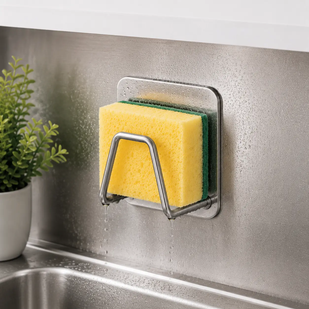 2/6PCS Stainless Steel Kitchen Sink Sponge Holder, Adhesive Sink Caddy Organizer, Rustproof Quick Drying Sponge Rack for Dish Scrubbers, Brushes & Kitchen Cleaning Accessories