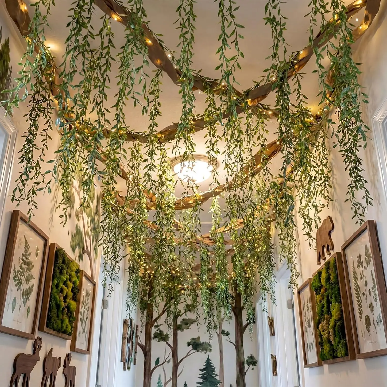 Yinder 41 Pcs Jungle Theme Decoration Set Artificial Hanging Frond Vines Rainforest Greenery Leaves Vines Decor for Classroom Tropical Forest Safari Party Indoor Outdoor Room Wall DIY Decoration