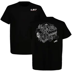 LB7 Duramax Diesel Engine Line Art Graphic T-Shirt, Classic Fit Crewneck, Chevy/GMC Truck Culture Streetwear Style, For Duramax Owners, Diesel Mechanics & Performance Fans