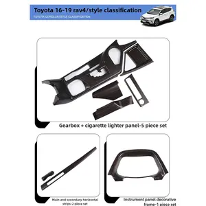 2025 New Car Interior Decoration Kit for Toyota RAV4 2016-2019, Black Gold Wood Grain Dashboard Gear Shift Air Vent Steering Wheel Trim Stickers