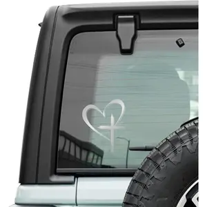 Love Cross Sticker Decal, Car Stickers and Decals, Decal Vinyl Sticker, Universal Car Accessories Exterior Decoration Cross Stickers Christian Compatible with Notebook, Car, Window (Silver)