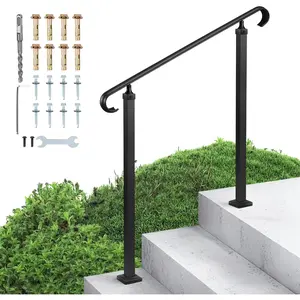Handrails for Outdoor Steps, 2-3 Step Adjustable Height, Carbon Steel Transitional Handrail with Installation Kit, Exterior Hand Railing for Steps, Concrete or Wooden Stairs, Porch, Matte Black