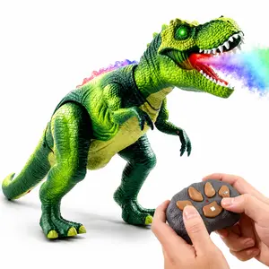 Remote Control Dinosaur Toy with Spray Mist Walking T-Rex LED Lights Roaring Sound RC Jurassic Dino for Kids Boys Girls Gift Interactive Play Engaging Fun