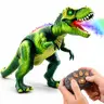 Remote Control Dinosaur Toy with Spray Mist Walking T-Rex LED Lights Roaring Sound RC Jurassic Dino for Kids Boys Girls Gift Interactive Play Engaging Fun