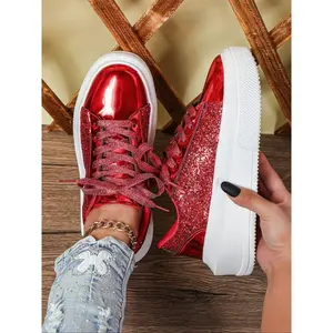 Women’s Fashion Glitter Casual Sneakers, Comfortable Breathable Thick Sole Low-Top Shoes, Perfect for Christmas and Halloween Gifts