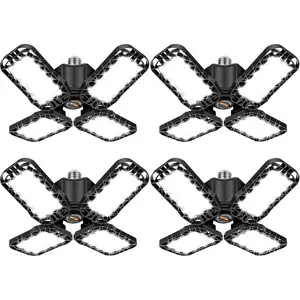 LED Garage Light 4 Pack, 120W Ultra Bright LED Shop Light with 4 Adjustable Panels, 12000LM E26/E27 Base Deformable Ceiling Fixtures for Garage, Workshop, Attic, Basement, Barn (Black-4 Pack)