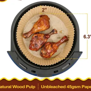 100 sheets Air Fryer Disposable Paper Liners, 6.3 inch ,Fit 2-5 QT ,Non-stick Parchment Frying, Baking, Cooking, Roasting and Microwave - Unbleached, Oil-proof